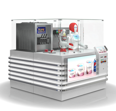 Robotic ice cream vending machine automatically operates the frozen ice cream machine