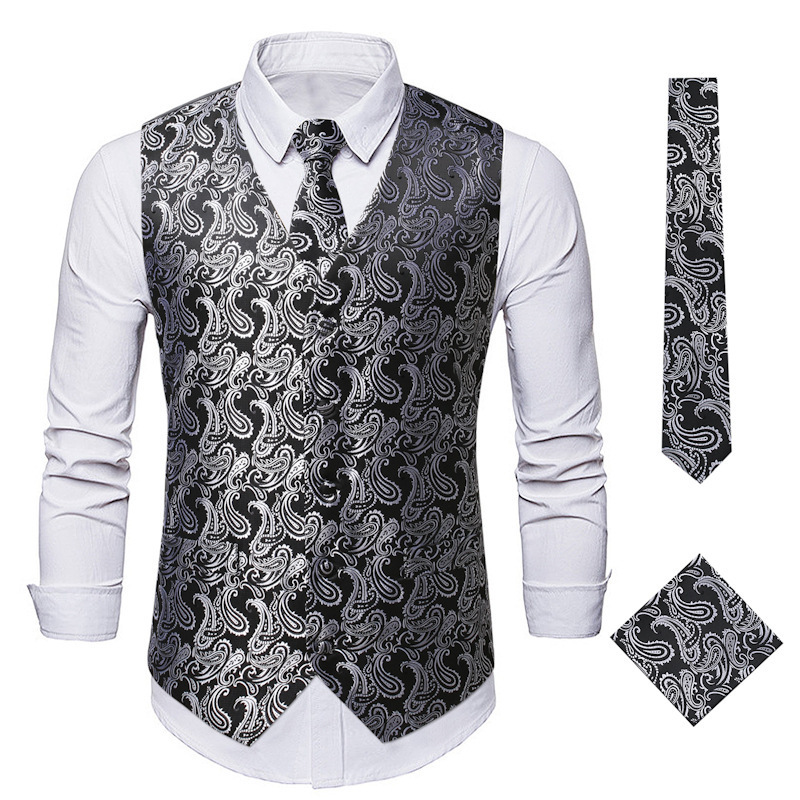 PASUXI Custom Fashion Print Business Casual Sleeveless Waistcoat Men Workwear Formal Slim Mens Suit Vest