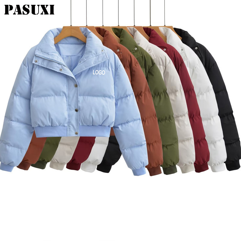 PASUXI 2024 Hot Sale Winter Warm Stand Collar Puffer Cotton Womens Zipper Down Jacket Fashion Casual Short Bubble Coat