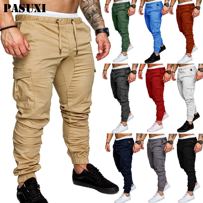 PASUXI New Sports Night Running Reflective Small Foot Trend Fitness Basketball Pants Cargo Track Pants Men