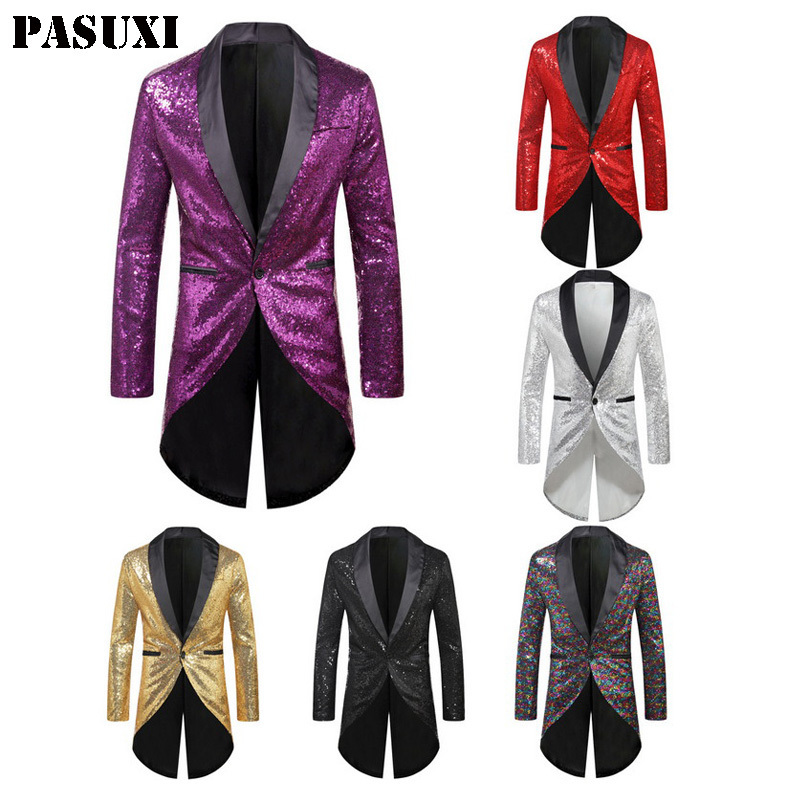 PASUXI Wholesale Autumn And Winter New Fashion Sequined Casual Suit Men's One Button Slim Fit Suit Tuxedo