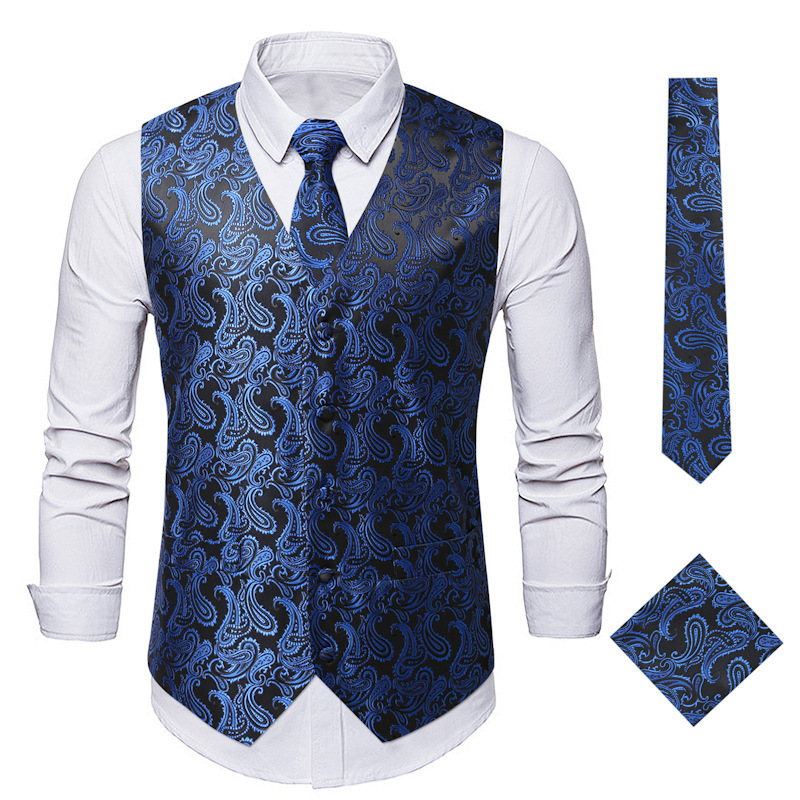 PASUXI Custom Fashion Print Business Casual Sleeveless Waistcoat Men Workwear Formal Slim Mens Suit Vest