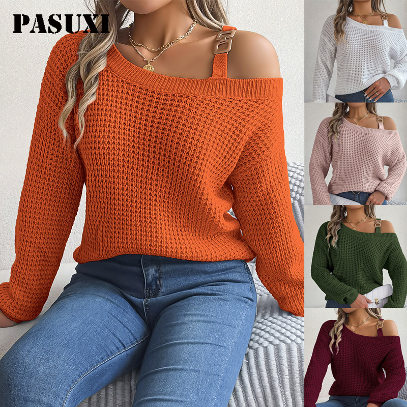 PASUXI New Arrival Autumn Winter Women's Sweater Knitted Jumper Sweater Women Knit Comfortable Solid Color Sweater