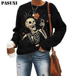 PASUXI Wholesale Bulk Fall Winter Designer Casual Orange Corduroy Crewneck Women Oversized Corded Crew Sweatshirt