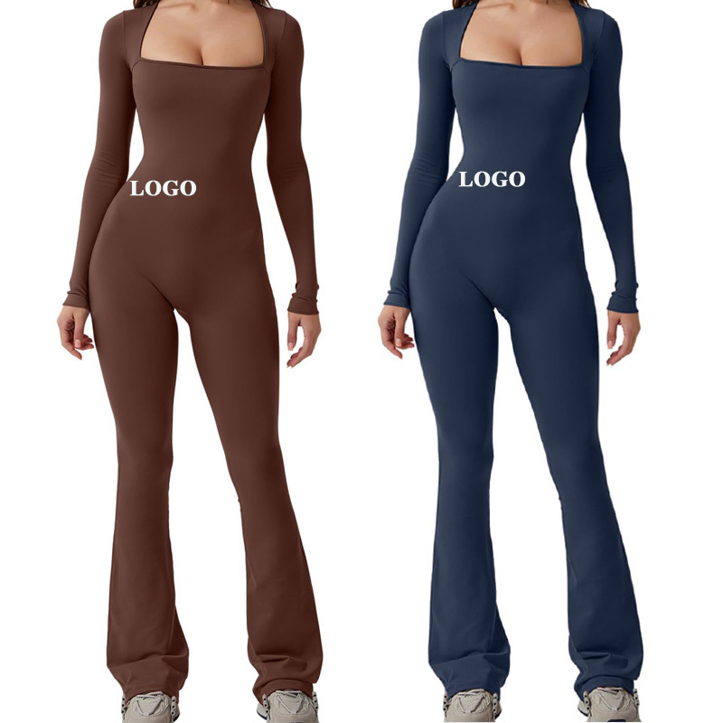 PASUXI 2024 New Style Custom Logo Girls Fall Winter Long Sleeves Yoga Women Fitness Wear One Piece Stretch Bodycon Jumpsuit