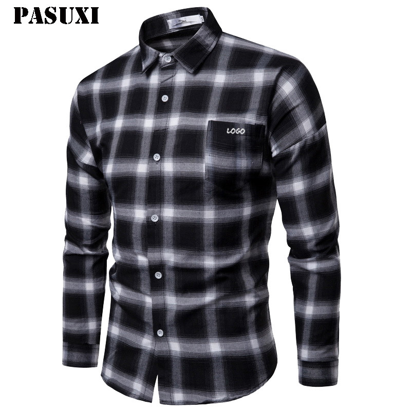 PASUXI Manufacturer Wholesale Oxford Plaid Check Work Office Shirt Men Custom Business Dress Shirts For Men