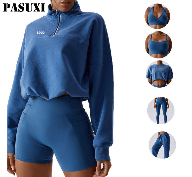 PASUXI Wholesale Activewear Sportswear 5 Piece Set Women Gym Fitness Sets Yoga Wear Workout Yoga Leggings Pants Set