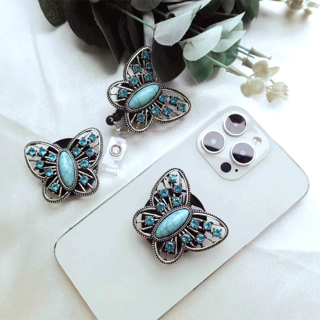 Turquoise Butterfly phone socket fashion cell  phone holder and phone grip