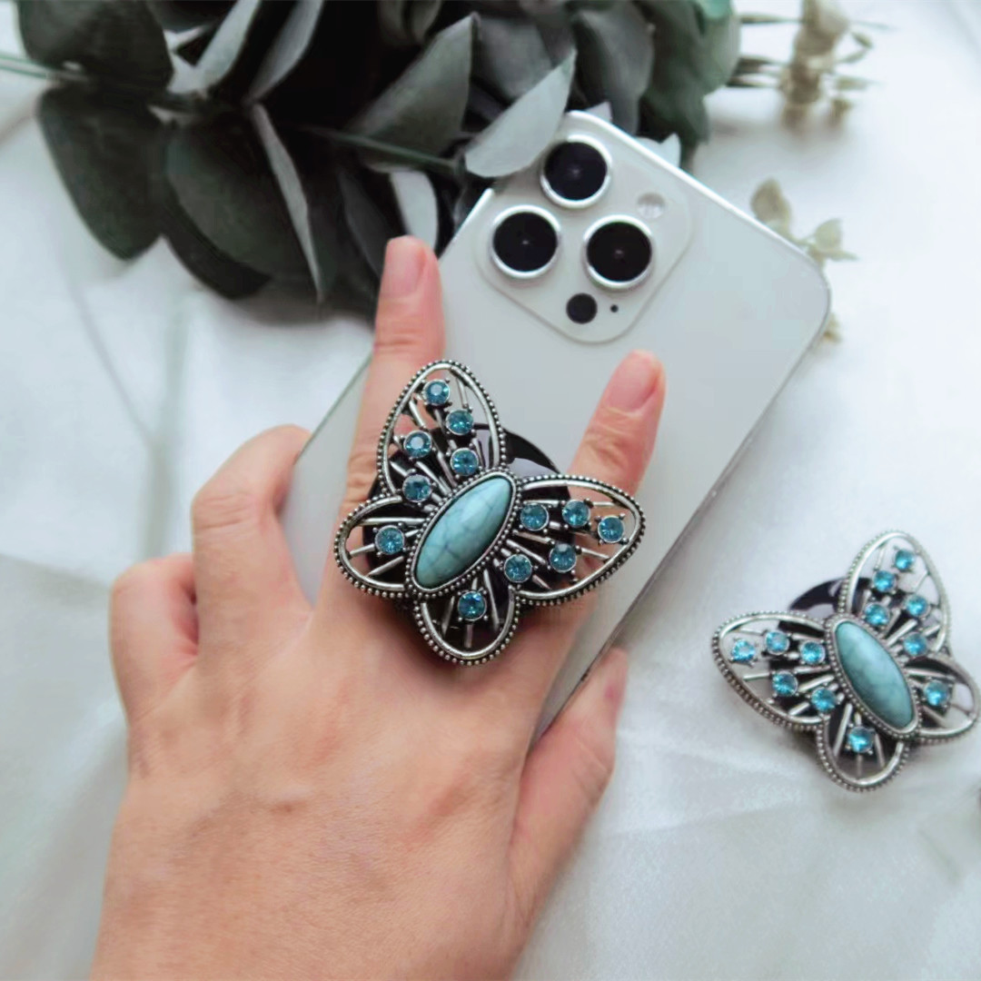 Turquoise Butterfly phone socket fashion cell  phone holder and phone grip