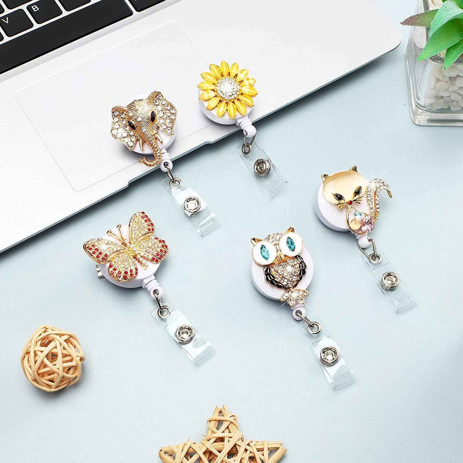 Crystal Tortoise animal Retractable Badge Holder Reels with Belt Clip ID Card Holder Name Badge Reel Clips for Students Teachers