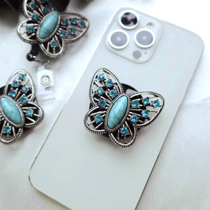 Turquoise Butterfly phone socket fashion cell  phone holder and phone grip