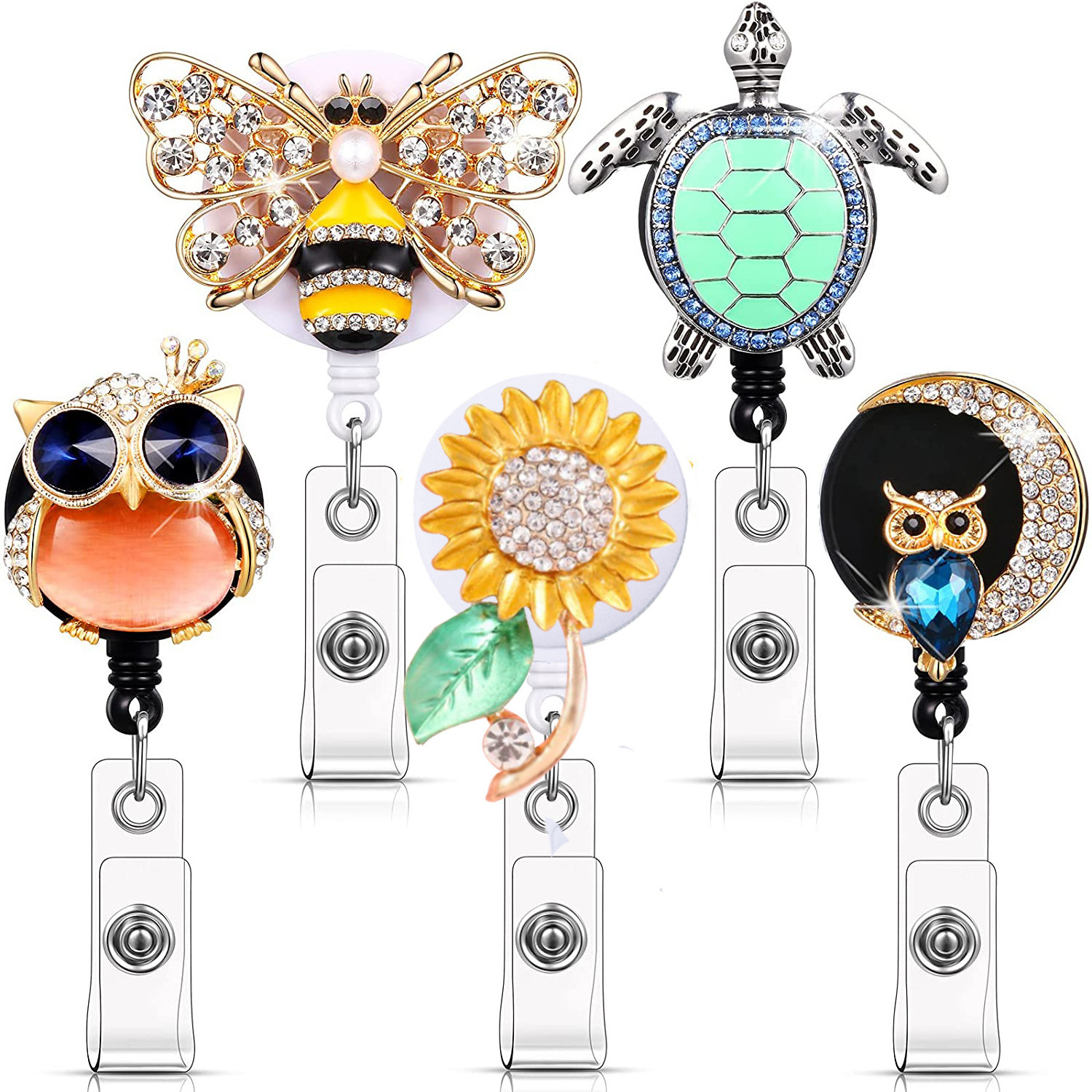 Crystal Tortoise animal Retractable Badge Holder Reels with Belt Clip ID Card Holder Name Badge Reel Clips for Students Teachers