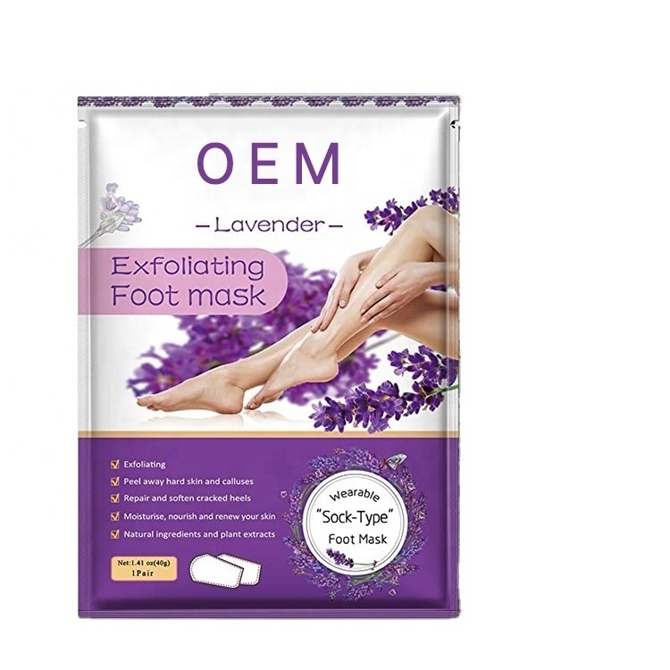 Free Sample Exfoliating Foot Peel Mask Lavender Exfoliating Socks Baby Care Pedicure Socks Remove Dead Skin foot mask