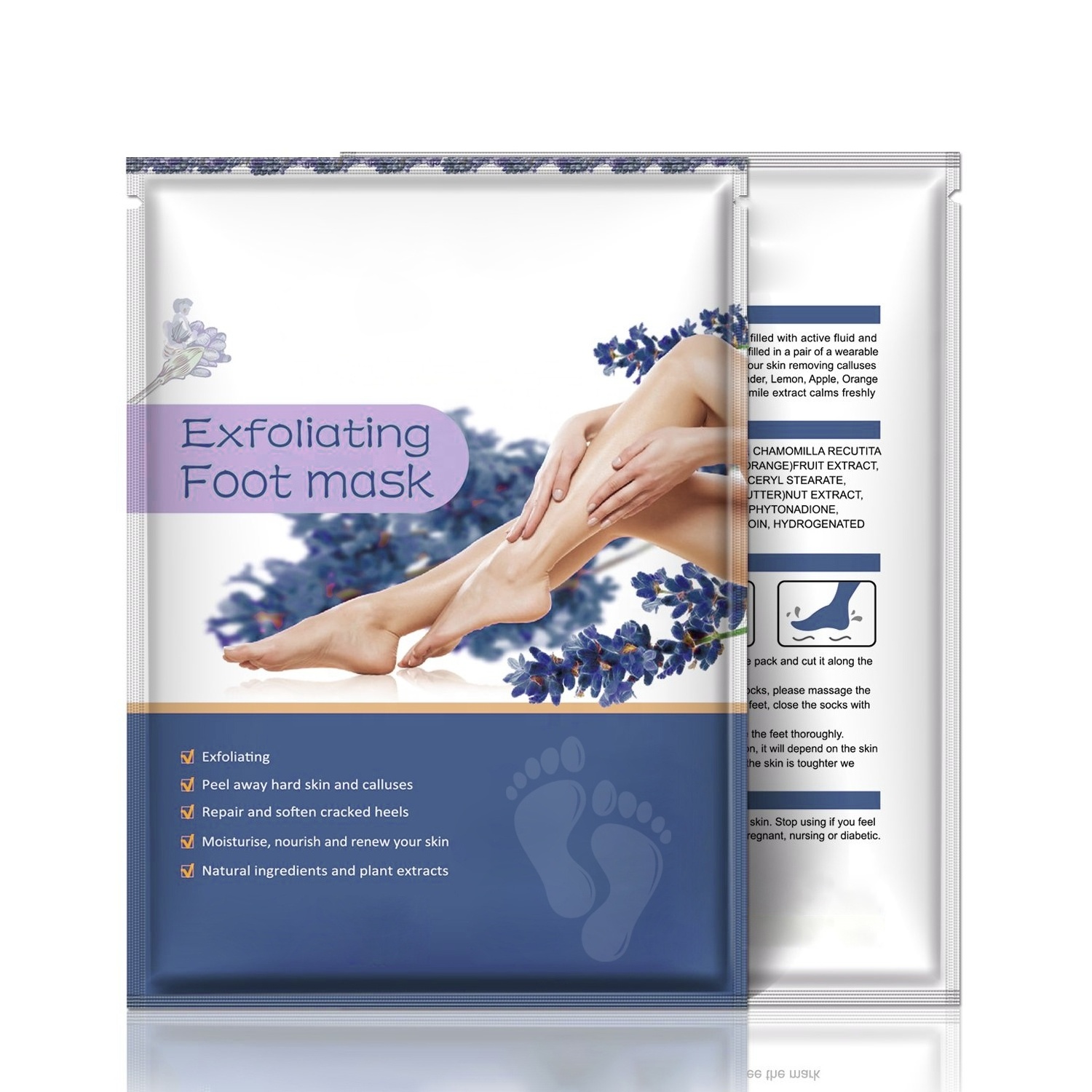 Wholesales  Private Label Moisturizing Exfoliating Footmask  Lavender Feet Peeling Collagen Skin Care Feet Mask