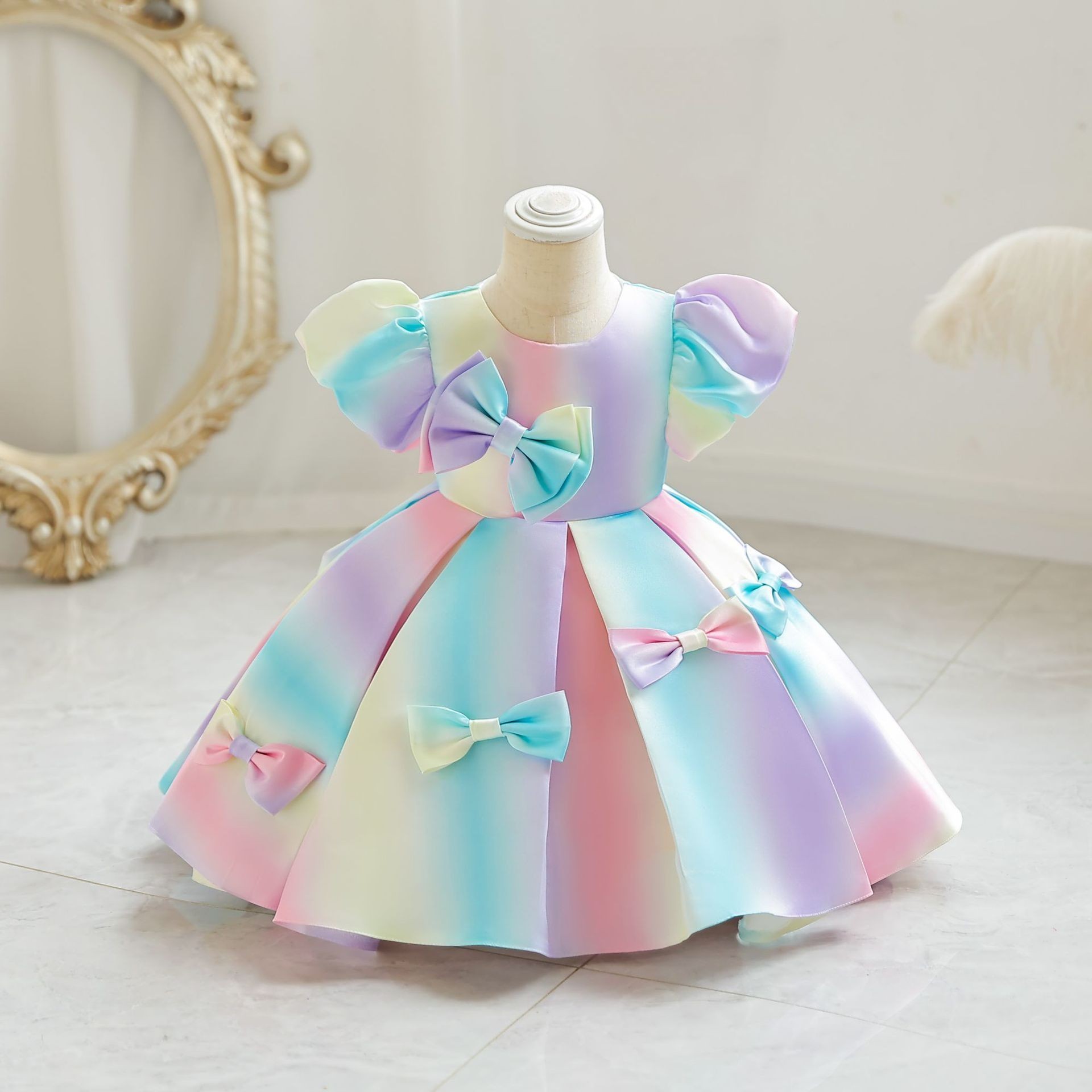 2023 Kids Girls Dresses Rainbow Wedding Princess Dress Baby Girls Birthday Party Dresses