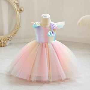 2023 Party Flower Girls First Birthday Party Baby Princess Colorful Quality Tulle Elegant Toddler Dresses