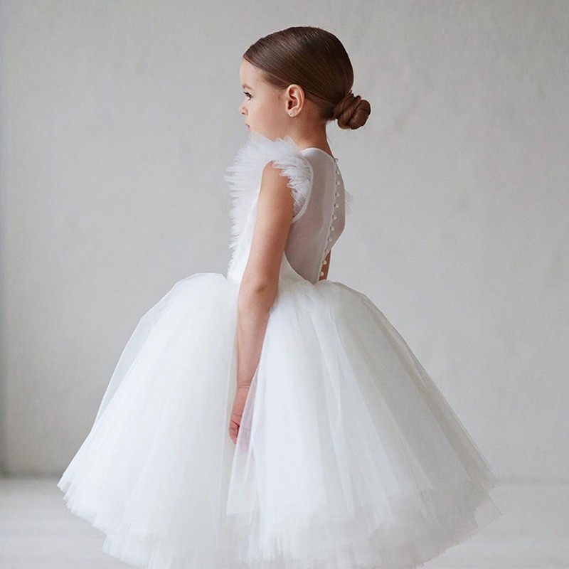 Girl Princess Fly Sleeve Tutu Dress Infant Toddler Vintage Tulle Party Pageant Wedding Birthday dress