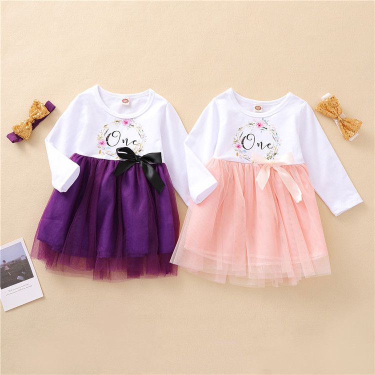 DRS143  Toddler Girl Tutu Dresses Kids Long Sleeve Pink Sequin Rainbow Ruffles Casual Party Tulle Dress Flower Girl Dress