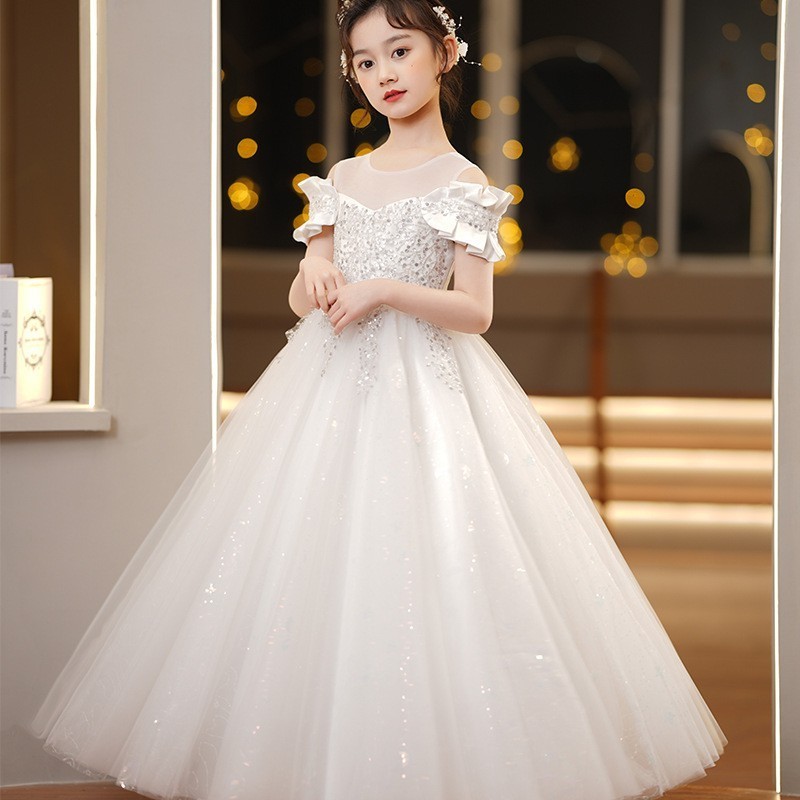 Summer short sleeve sequin frock kid Children Champagne birthday party princess dresses