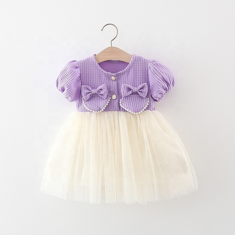 2023 Summer Girl Puff Sleeve Veil Dress Cute Baby Girl Tulle Lace Dress