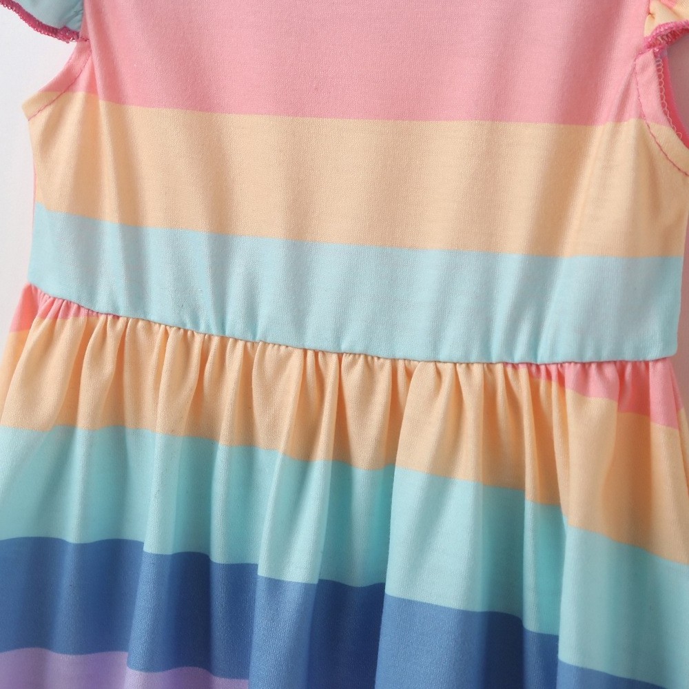 Popular Rainbows colored stripes kids girls summer dress