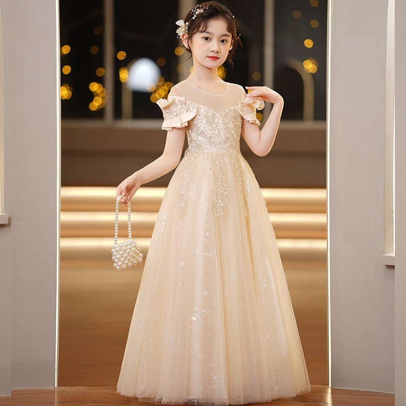 Summer short sleeve sequin frock kid Children Champagne birthday party princess dresses