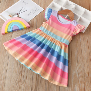 Popular Rainbows colored stripes kids girls summer dress