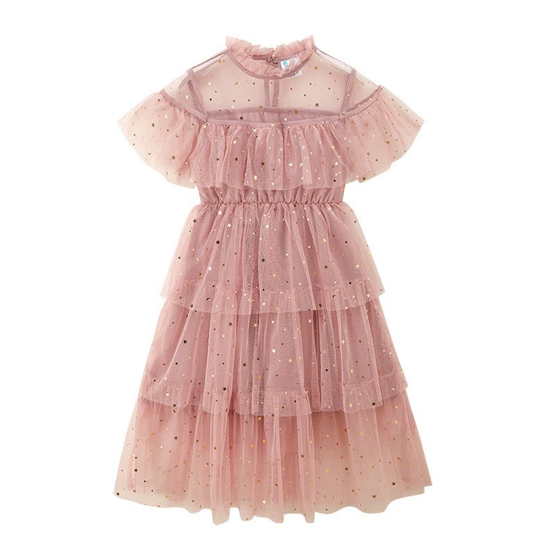 2022 Hot Sale Short sleeve Girl Tulle Casual Dresses Summer Rainbow Tutu Dress for kids