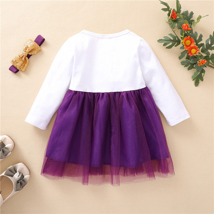 DRS143  Toddler Girl Tutu Dresses Kids Long Sleeve Pink Sequin Rainbow Ruffles Casual Party Tulle Dress Flower Girl Dress