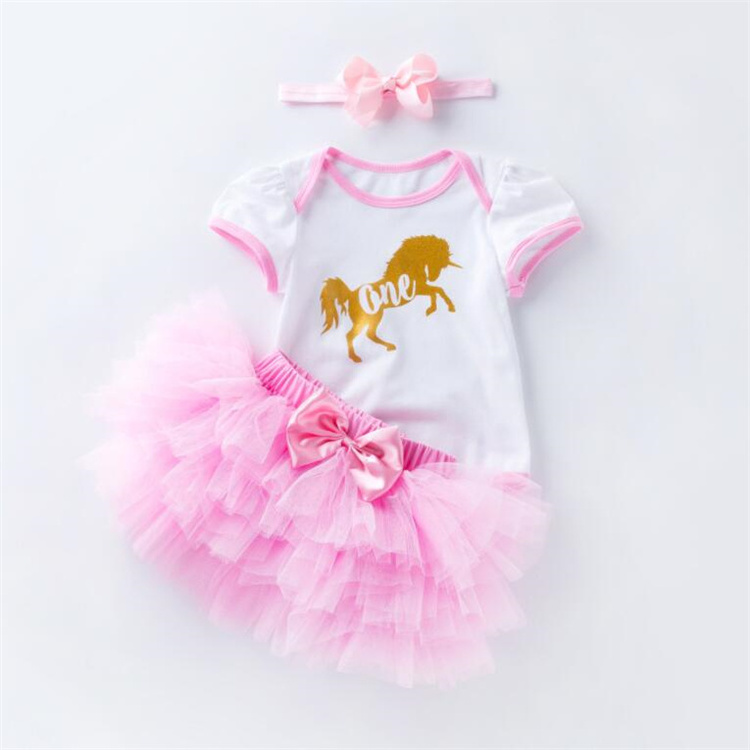 LSF30 Cute Newborn Baby Girl Clothes Summer Baby Bodysuit Romper+Ruffles Tutu Dress  Headband Outfits 3PCS Set