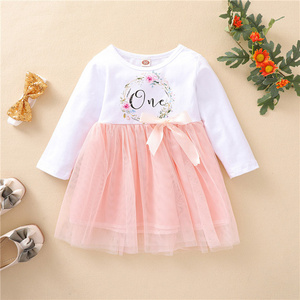 DRS143  Toddler Girl Tutu Dresses Kids Long Sleeve Pink Sequin Rainbow Ruffles Casual Party Tulle Dress Flower Girl Dress