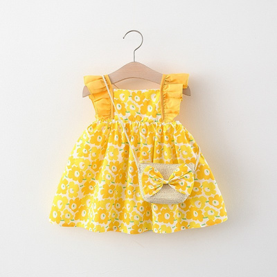 Summer Beach Girls Dress Hats Sleeveless Princess Flower Dresses Cotton Floral Casual Baby Kids Dresses