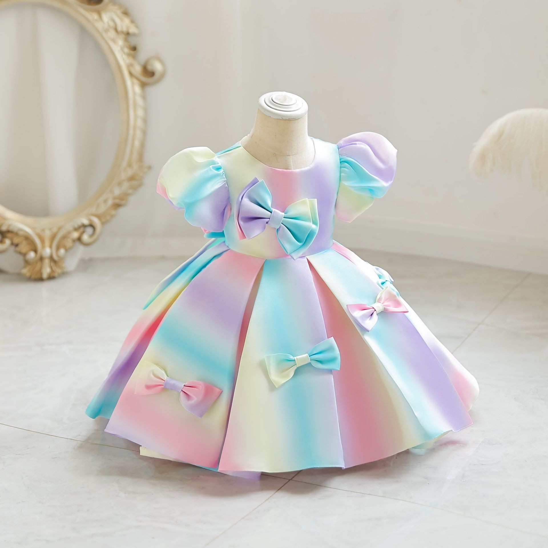 2023 Kids Girls Dresses Rainbow Wedding Princess Dress Baby Girls Birthday Party Dresses