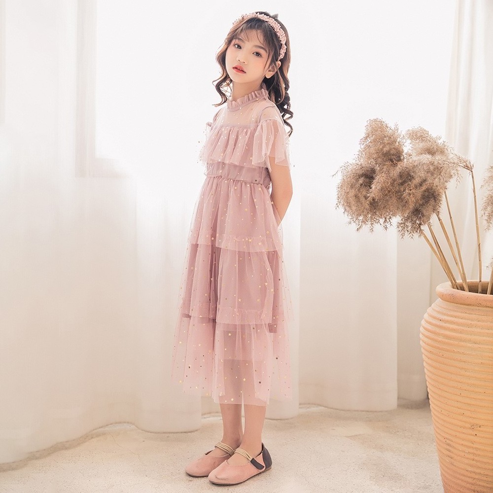 2022 Hot Sale Short sleeve Girl Tulle Casual Dresses Summer Rainbow Tutu Dress for kids