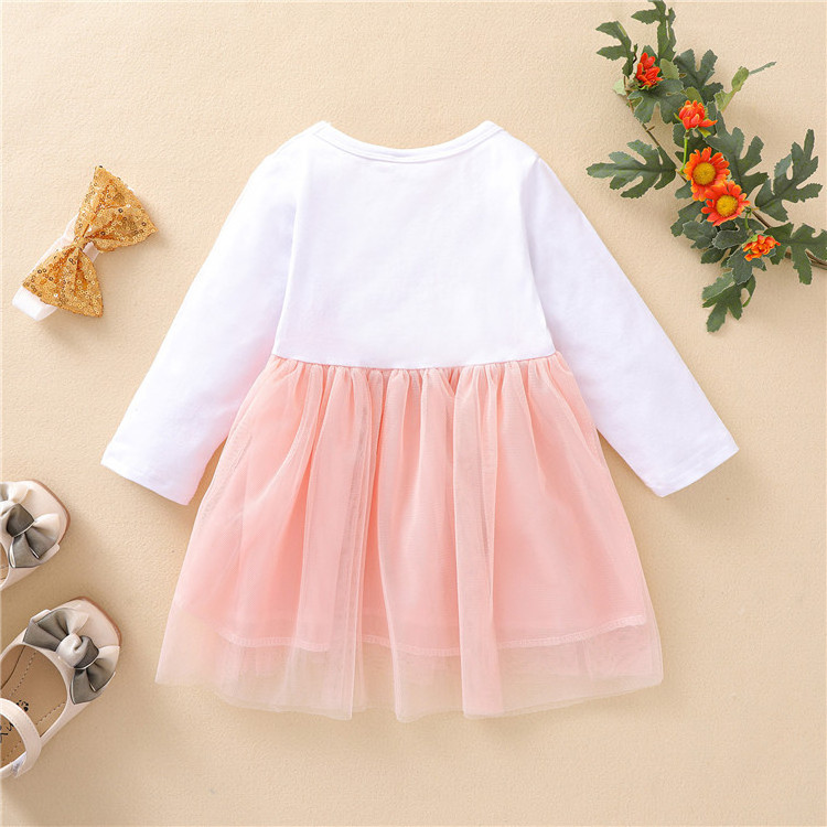 DRS143  Toddler Girl Tutu Dresses Kids Long Sleeve Pink Sequin Rainbow Ruffles Casual Party Tulle Dress Flower Girl Dress