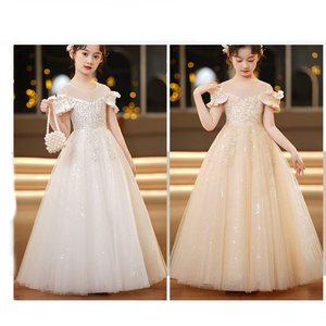 Summer short sleeve sequin frock kid Children Champagne birthday party princess dresses