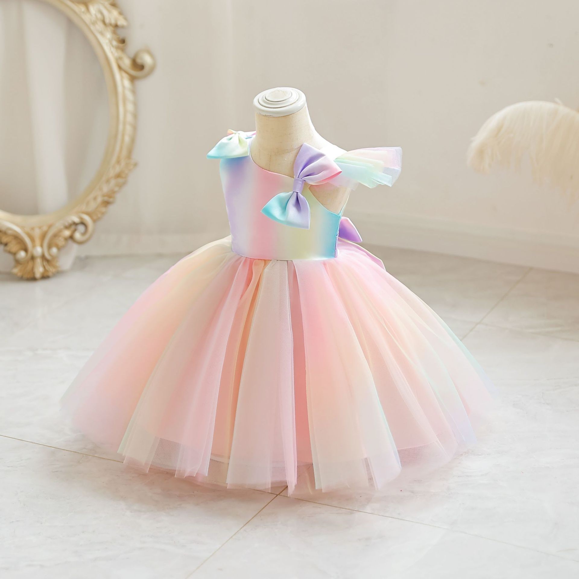 2023 Party Flower Girls First Birthday Party Baby Princess Colorful Quality Tulle Elegant Toddler Dresses