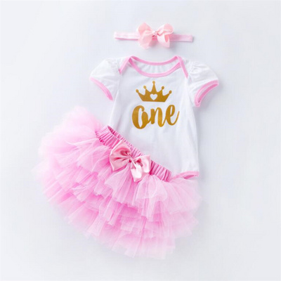 LSF30 Cute Newborn Baby Girl Clothes Summer Baby Bodysuit Romper+Ruffles Tutu Dress  Headband Outfits 3PCS Set