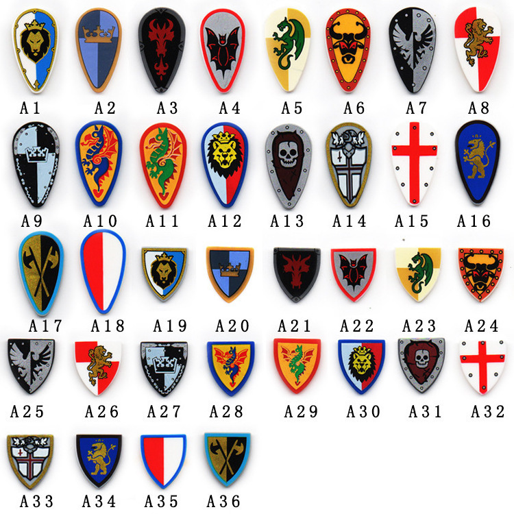 A1-A36 Medieval Knights Shield fitting Series Military Knights archer Building blocks Educational Kid Boys Toy