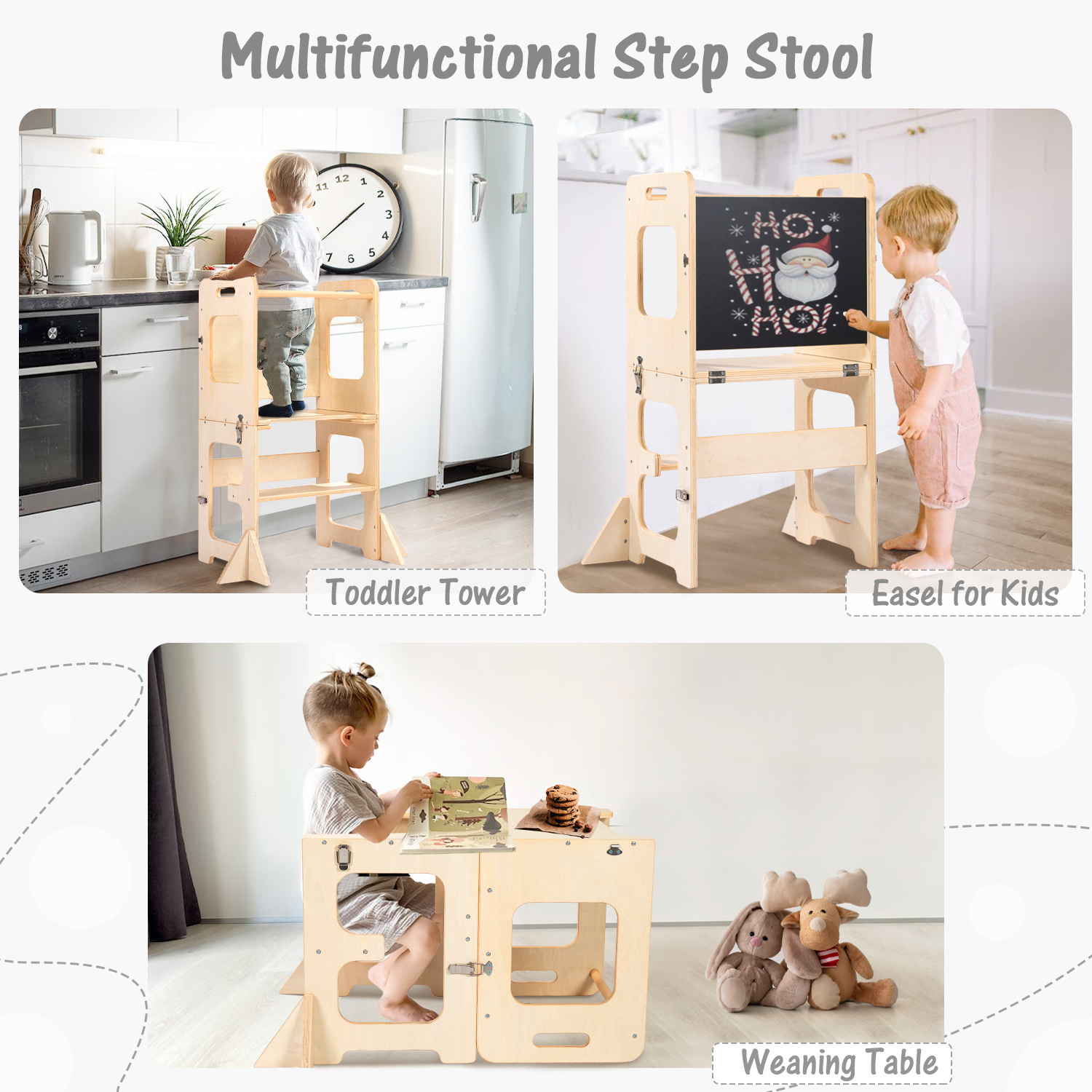 Baby Montessori Bath Step Kids Standing Tower Step Stool With Blackboard Learning Tower