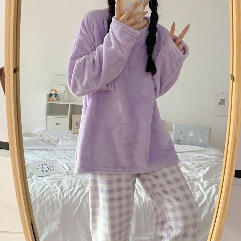 winter flannel pajamas ladies  set soft fleece velour nightshirt thermal warm adult pijamas mujer sleepwear for women