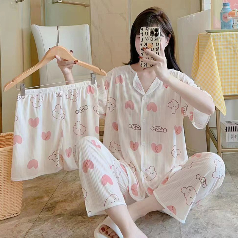 2024 cheap ladies summer pajamas cute female nightgown 3 ini 1 piyama cartoon short sets pijamas mujer set women sleepwear