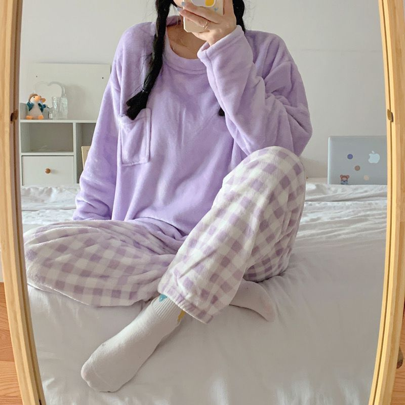 winter flannel pajamas ladies  set soft fleece velour nightshirt thermal warm adult pijamas mujer sleepwear for women