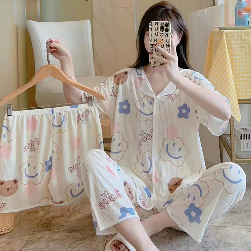 2024 cheap ladies summer pajamas cute female nightgown 3 ini 1 piyama cartoon short sets pijamas mujer set women sleepwear