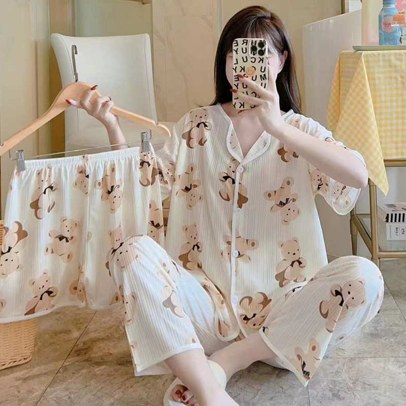 2024 cheap ladies summer pajamas cute female nightgown 3 ini 1 piyama cartoon short sets pijamas mujer set women sleepwear