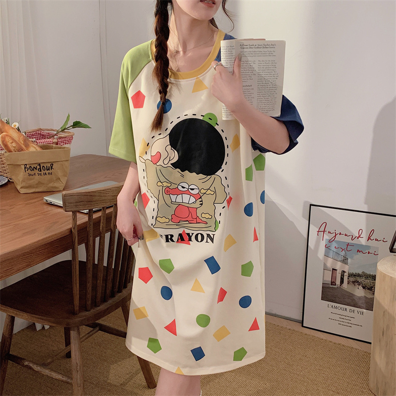 cheap nightdress sleepwear women striped pajamas set cute cat printed costume summer cotton nightgown knit nightgowns sets