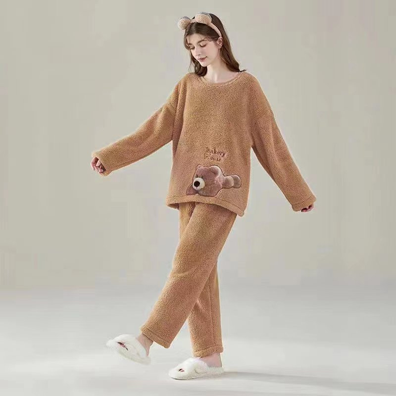 2023 pajamas winter set piyama wanita coral fleece cute warm women printed nightgown pijamas mujer Women's Sleepwear