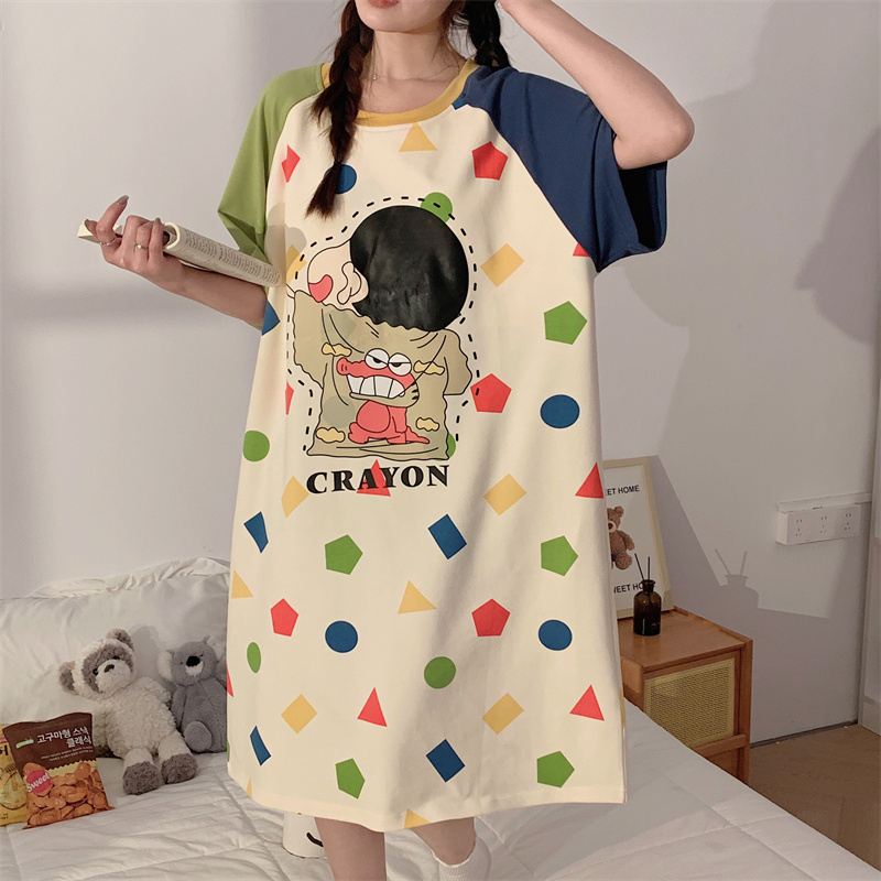 cheap nightdress sleepwear women striped pajamas set cute cat printed costume summer cotton nightgown knit nightgowns sets