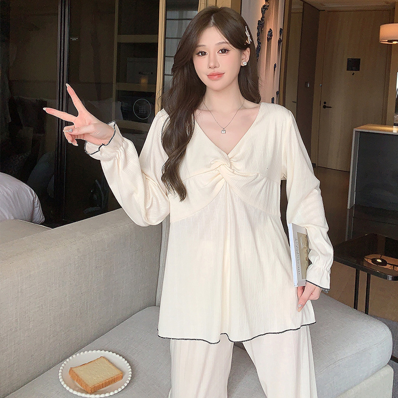 cotton plain pajamas women grey sleepwear long sleeve ladies set pijamas mujer pyjamas pajama sets christmas nightgown for girls