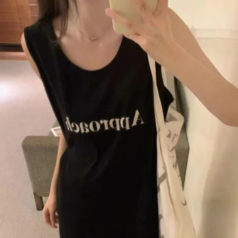 cheap nightdress summer ladies night suits sleeveless women nightgown sleepwear suppliers black pajamas long knit nighty